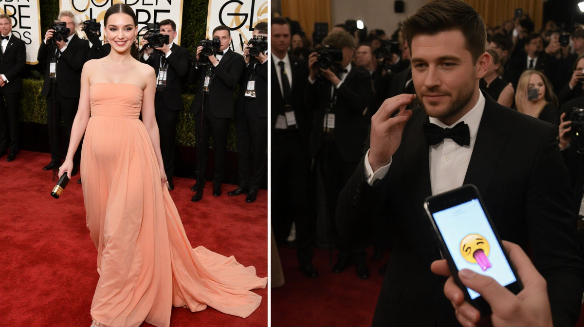 Hailee Steinfeld walks red carpet with baby bump in peach gown and Golden Globe award