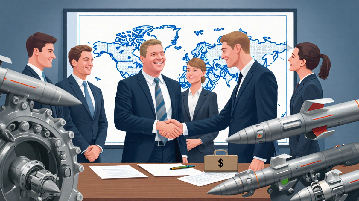 Executives shake hands over missile plant blueprints with Hegseth signing partnership agreement and dollar briefcase