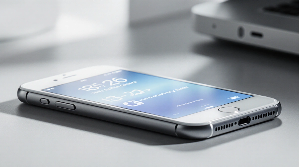 iPhone Air sits on minimalist desk with raised 18-MP selfie camera and iOS 26 screen 120Hz refresh rate