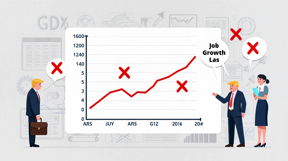 Graph showing job growth with a downward trend after a tariff and briefcases marked by worried workers.