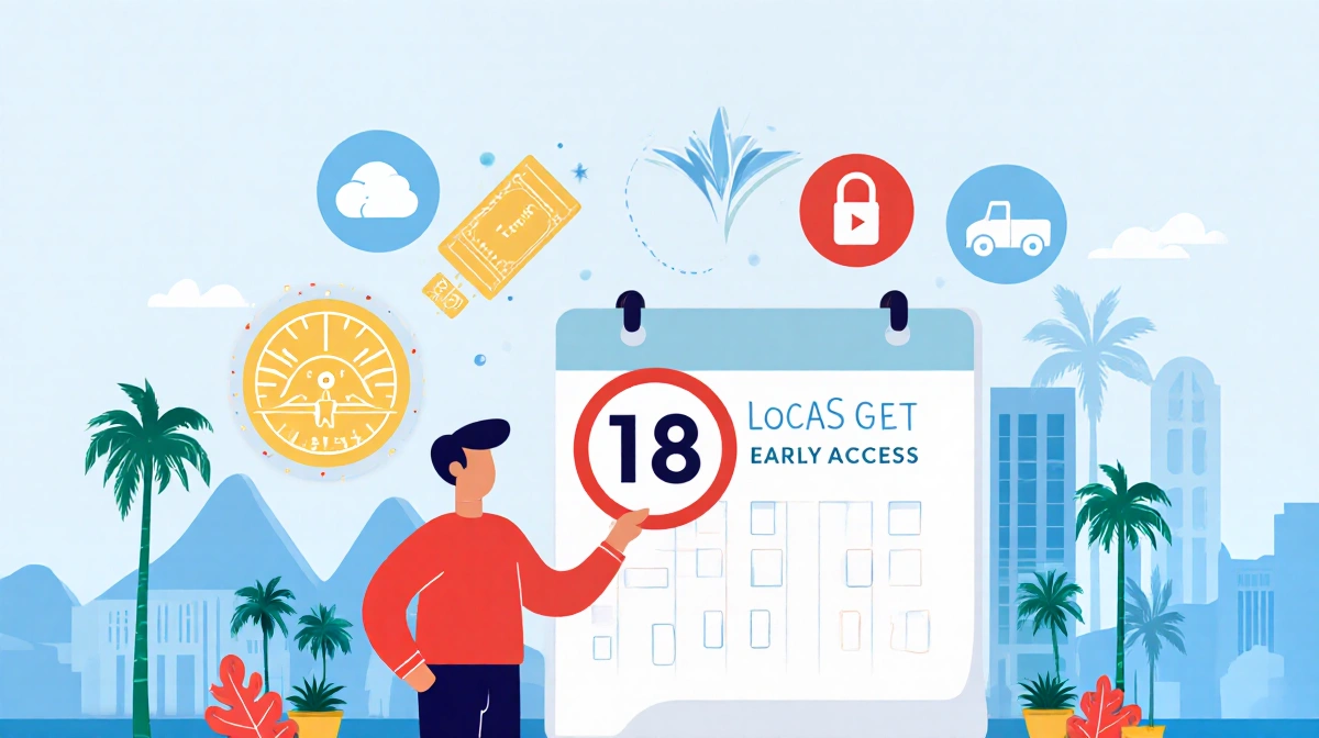 Local resident marks March 18 on calendar with early access lottery ticket and palm trees showing Los Angeles excitement