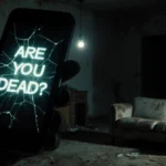 Cracked phone screen glows with
