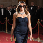 Melania Trump walking down a red carpet with a diamond necklace and sunglasses standing before the Kennedy Center staircase