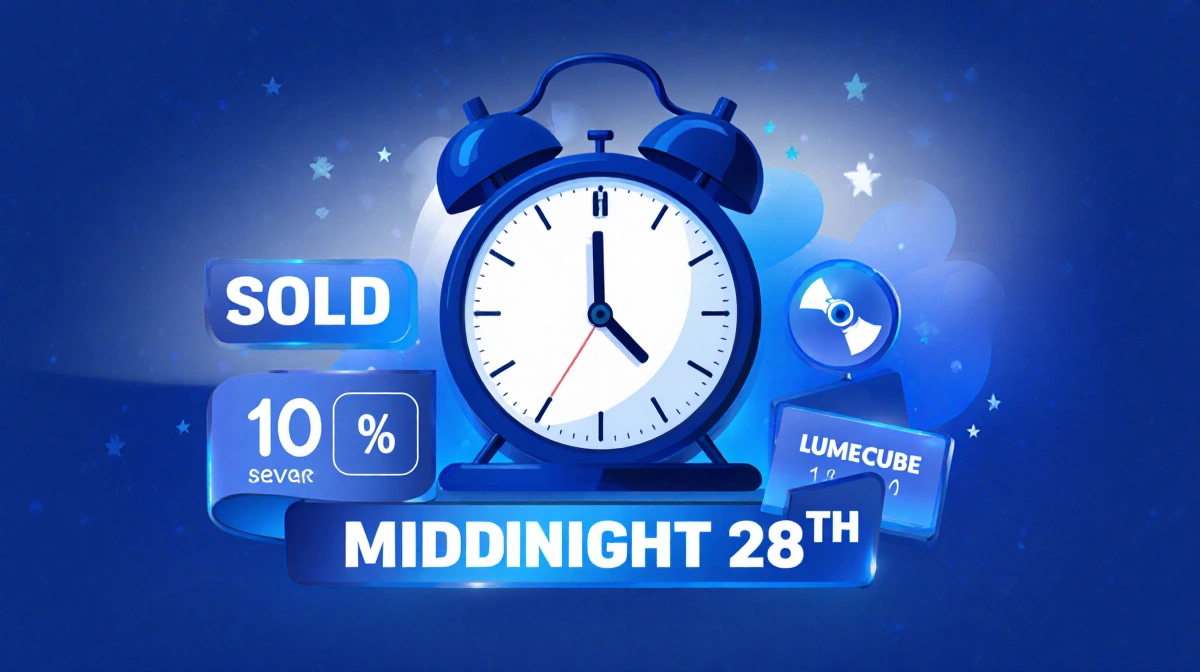 Clock striking midnight with calendar showing January 28 and SOLD OUT banner with blue gradient background