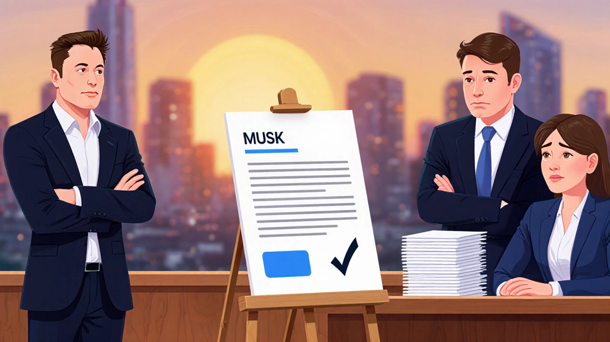 Judge awarding massive monetary judgment with Musk and lawyer celebrating victory while OpenAI lawyers react with frustration