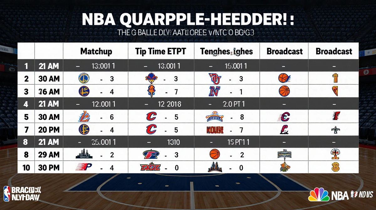 NBA MLK Day schedule table shows four matchups with tip times and broadcast details plus team icons