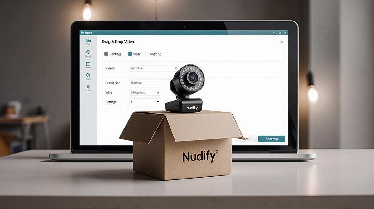 Interface showing generate button with webcam resting on drag-and-drop box