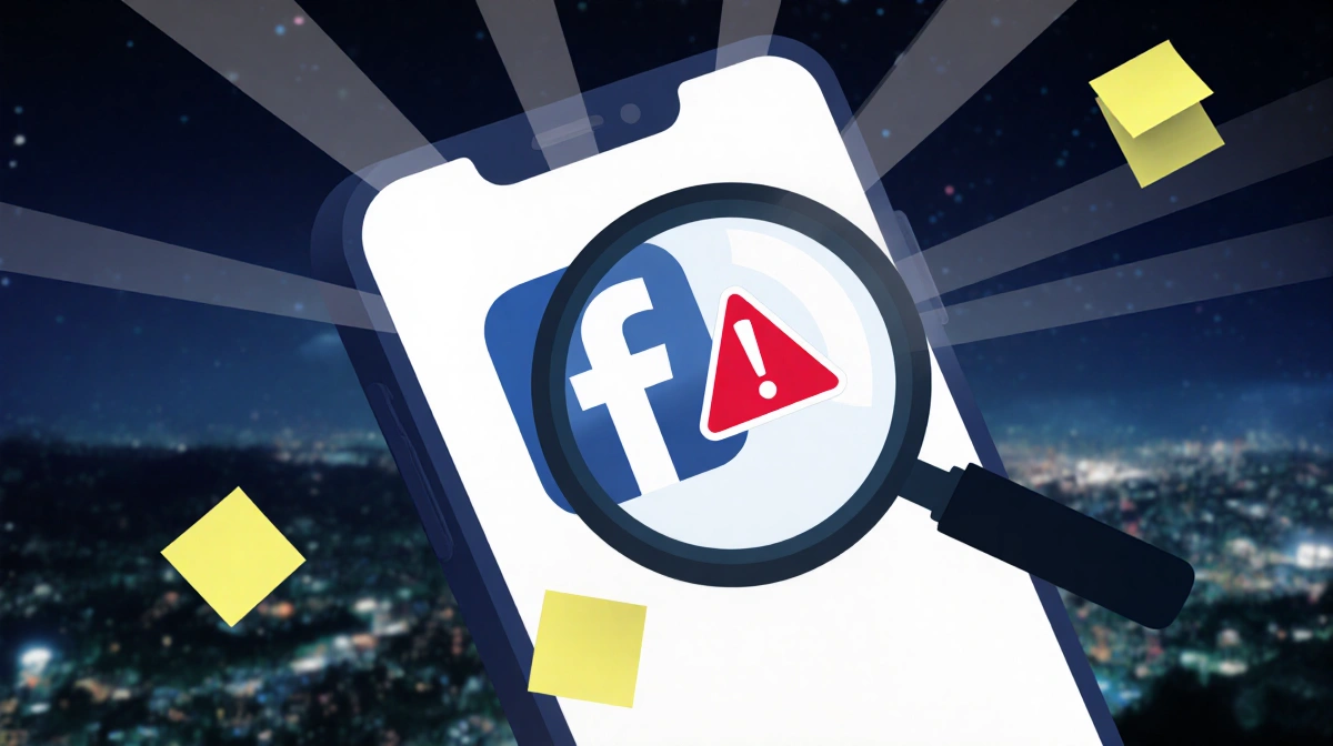 Magnifying glass hovering over smartphone with Grok logo and warning symbol with light rays and investigation notes