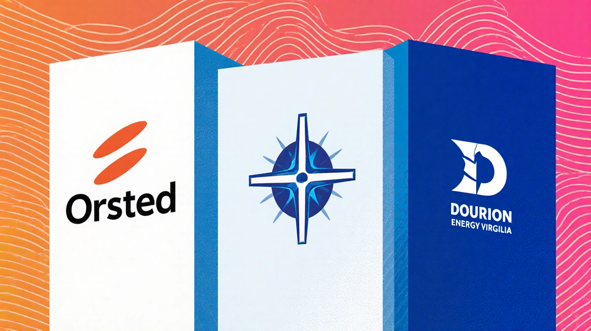 Three energy company logos arranged horizontally with wave patterns showing water and wind power