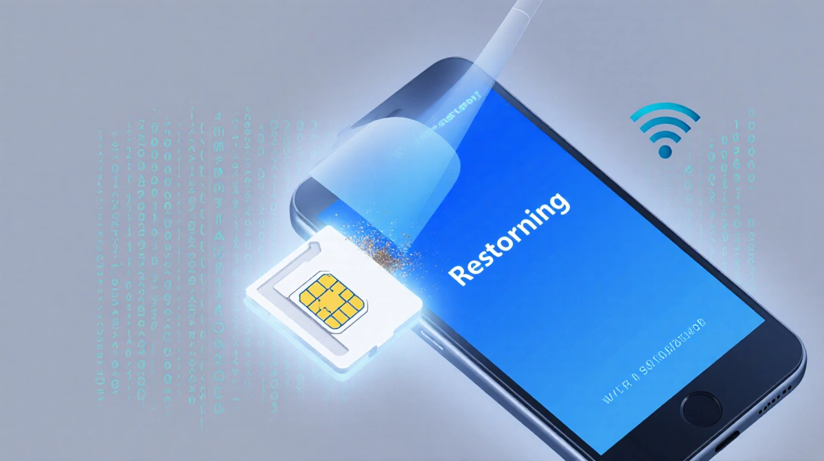 Android phone restarting with a faint blue glow and a SIM tray being pulled out showing dust