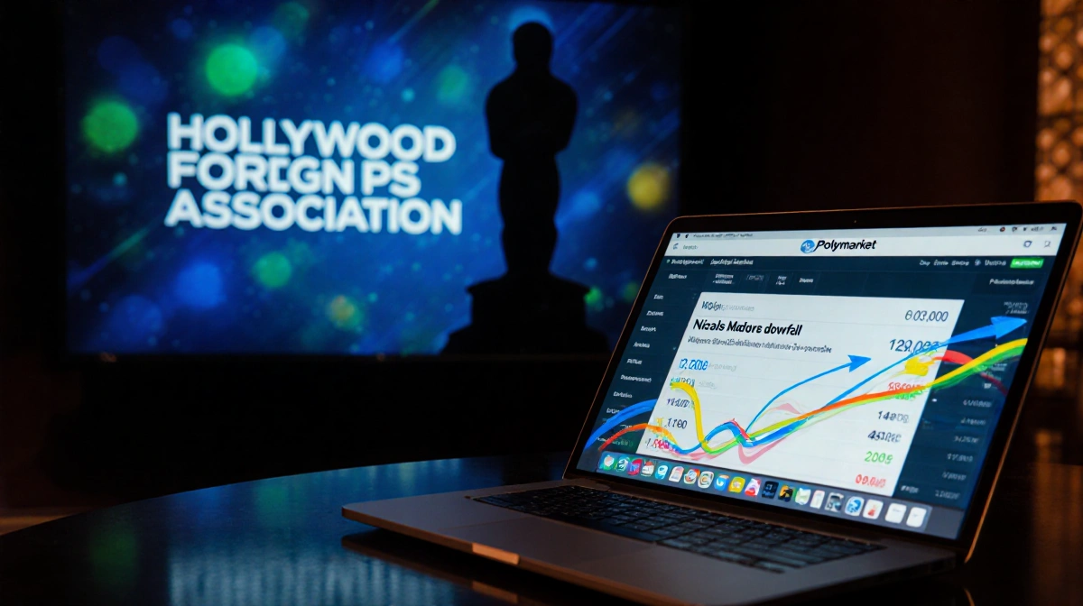 Polymarket app shows Maduro downfall odds on tablet with swirling arrows and numbers on studio screen