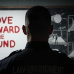 Law enforcement ranger stands before whiteboard with red Move Toward the Sound text and police training scenarios behind