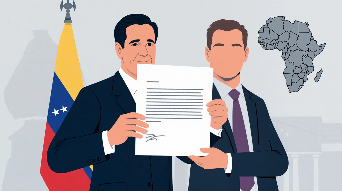 Senator Hawley hands Rubio's official letter to colleague with Venezuelan flag and maps showing diplomatic setting