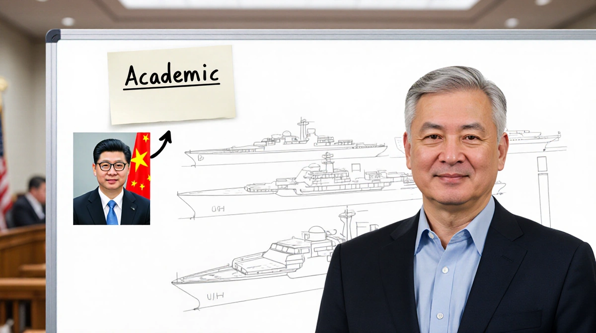 Sean Jones stands before naval architecture diagrams on whiteboard with academic note pointing to Chinese scholar photo and c