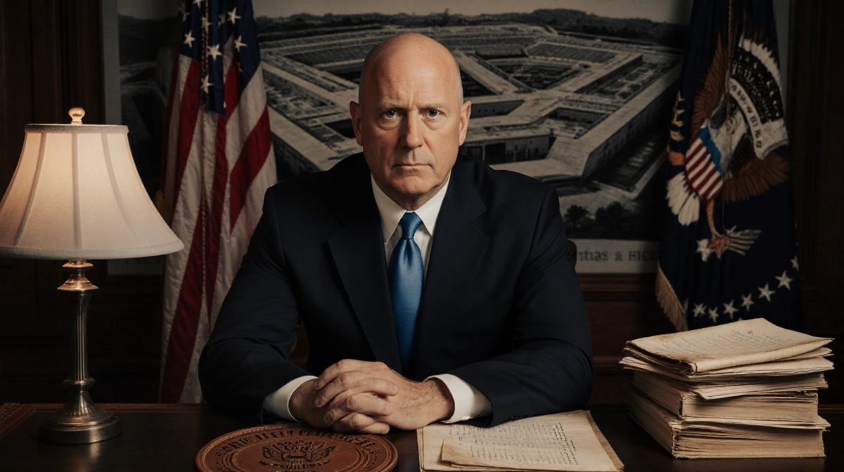 Senator Mark Kelly stands with hand on worn military patch and faded American flag showing determination