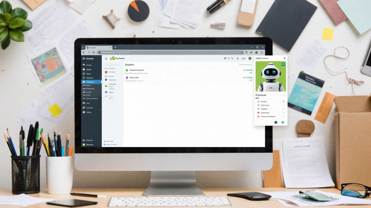 Slackbot AI agent appears on computer screen with workspace showing papers and office supplies nearby