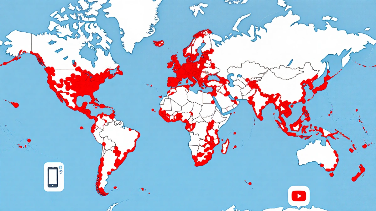 Digital map showing clustered red dots marking social media disruptions with network texture and social icons
