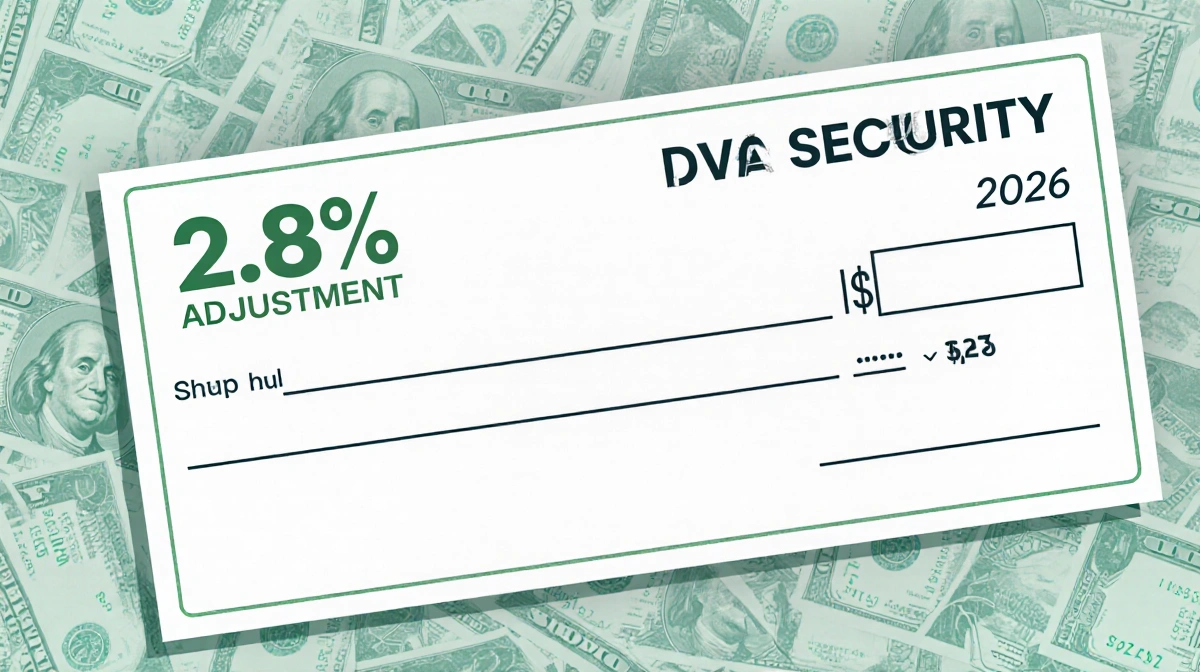 Social Security check showing 2.8% COLA increase with January 2026 calendar and dollar bill texture in background