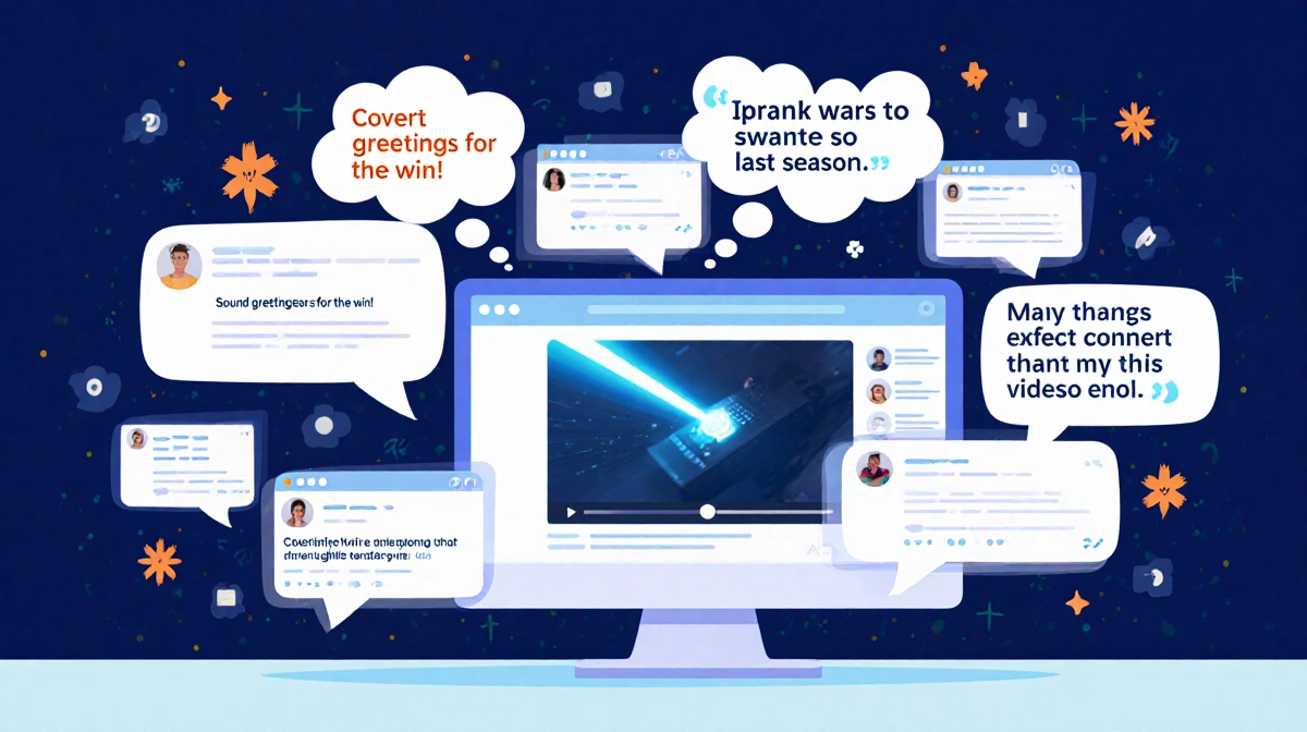 Laptop screen showing sound laser demo video with glowing effect and playful online comments floating nearby