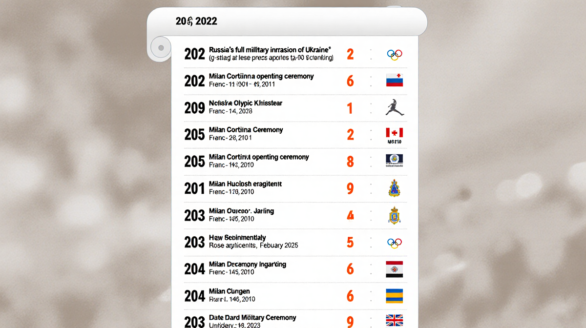 Timeline table scrolling dates with flags and sports icons separating events