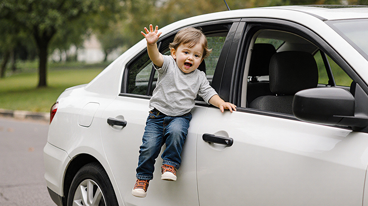 Toddler playing with toy car in backyard.