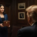 Venezuelan opposition leader meets Donald Trump in ornate study with leather briefcase and wood paneling