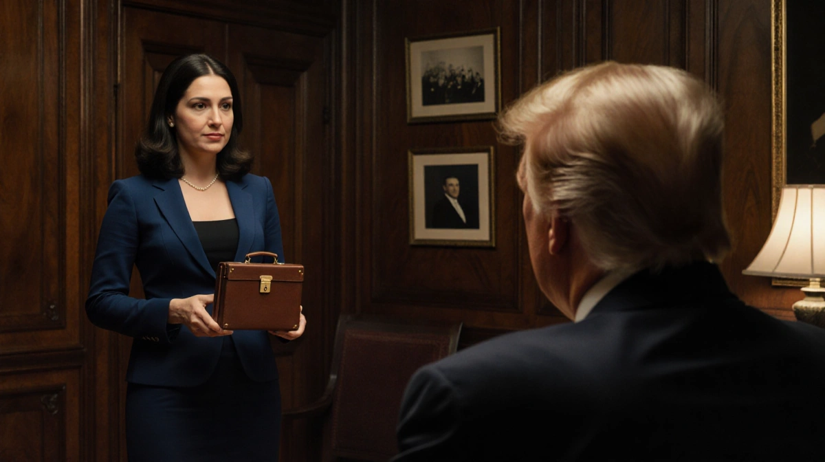 Venezuelan opposition leader meets Donald Trump in ornate study with leather briefcase and wood paneling