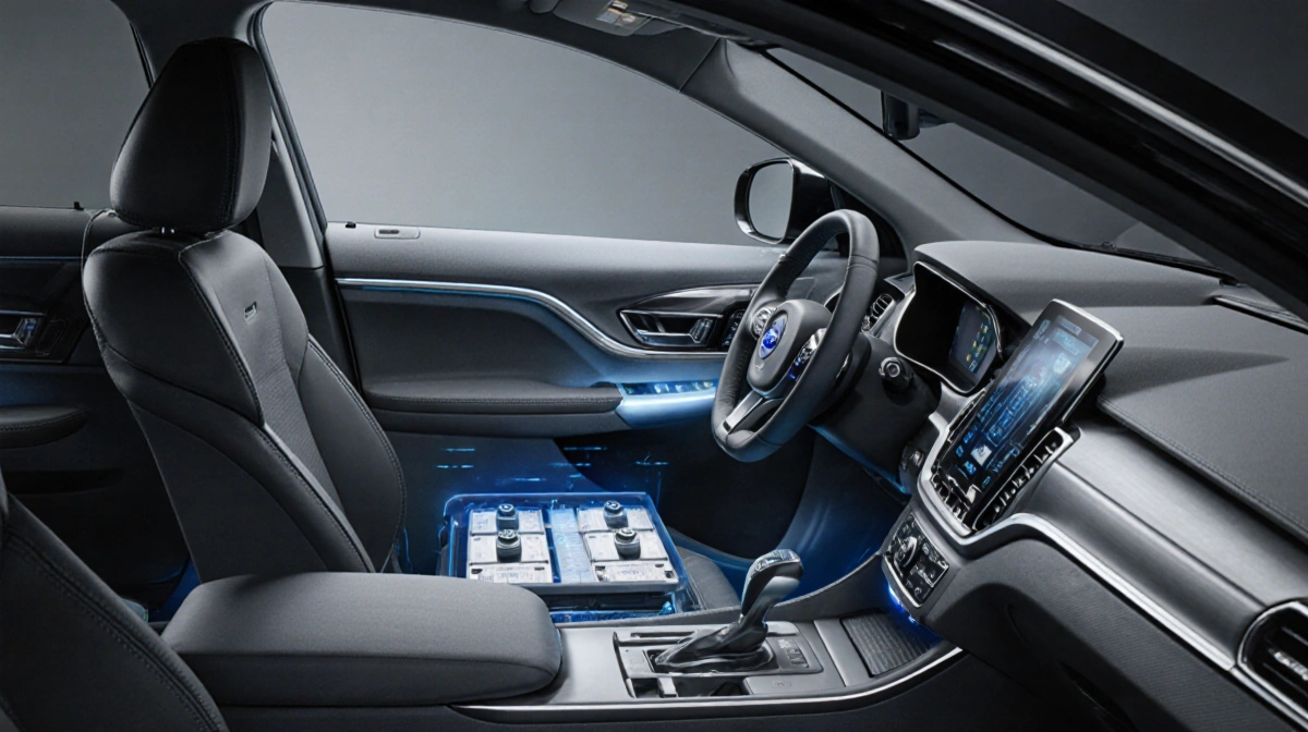 Volvo EX60 electric SUV interior reveals seamless battery integration with sleek floor panels and modern design