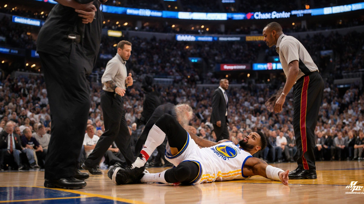 Jimmy Butler lies on court with torn ACL surrounded by medical staff and trainers at Chase Center