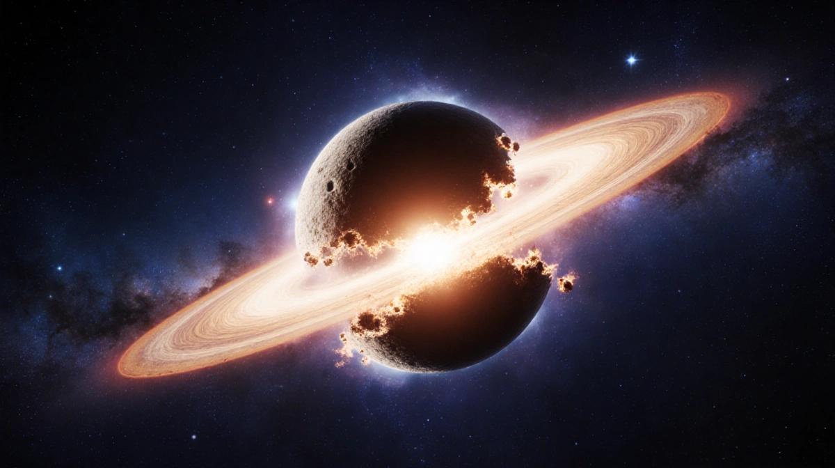 White dwarf star with spiraling shell rising upward and deep blue-purple space background with distant stars