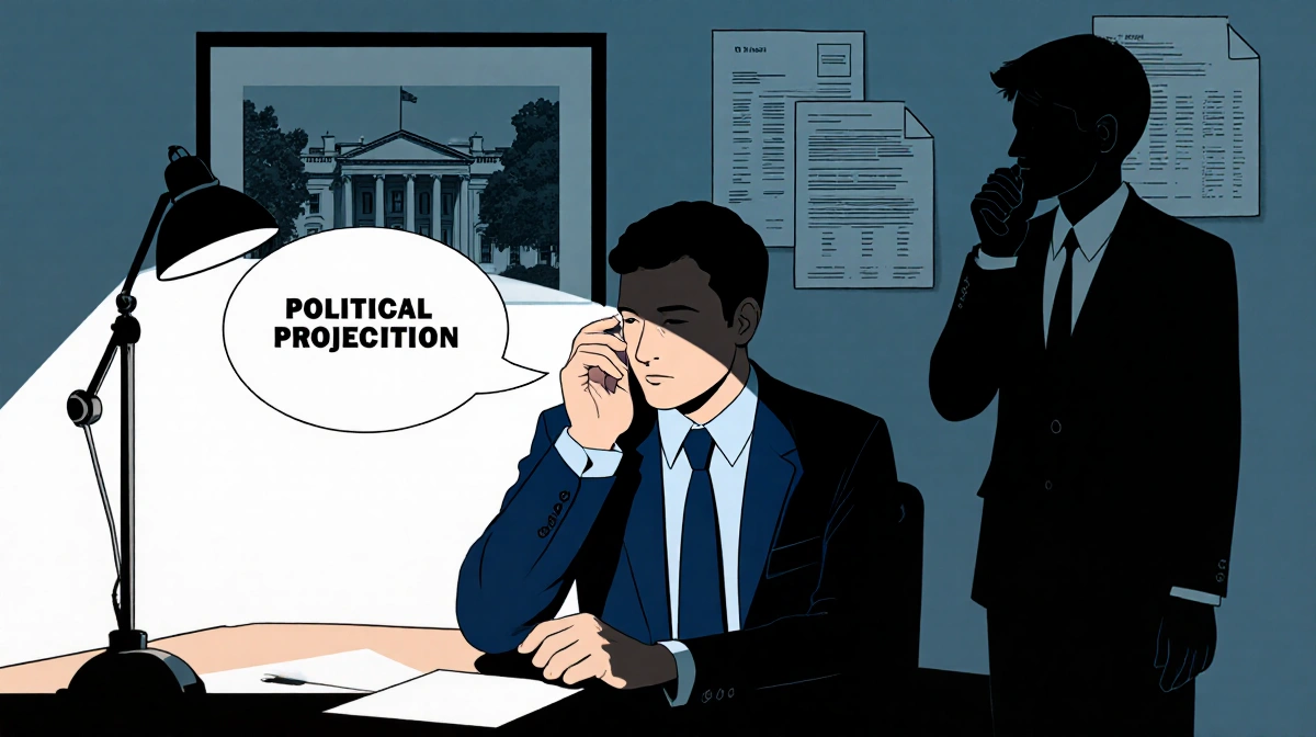 A journalist sits under desk lamp with White House official speaking into recorder and courtroom documents blurred behind