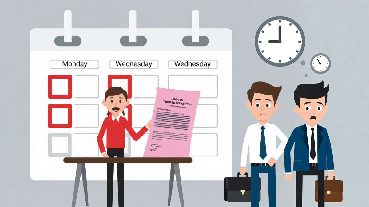 Zoph stands with termination letter while Murati and Schoenholz look on with calendar showing red highlighted dates